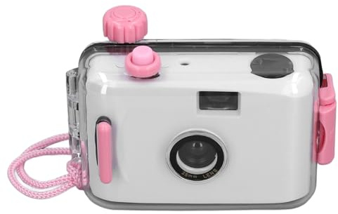 Disposable Film Camera 35 mm, Retro One Time Use Film Camera with 28MM F/9 Lens, Waterproof Reusable Lightweight Vintage Camera for Kids (White Pink)
