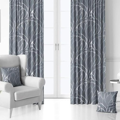 Gardinen Vorhangen Grau 140x240 cm (BxH) Willow 1 Stück Gardine mit Kräuselband Curtains Wohnzimmer Satinet Stoff Küchengardinen Fenstergardinen Window Blinds Dekoschale