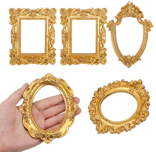 Alipis 5 Stücke Vintage Bilderrahmen Gold - Barock Fotorahmen Set für Fotoshooting Requisiten - Antik Stil Harzrahmen für Nagelkunst und Schmuck Display - Retro Dekoration für Zuhause