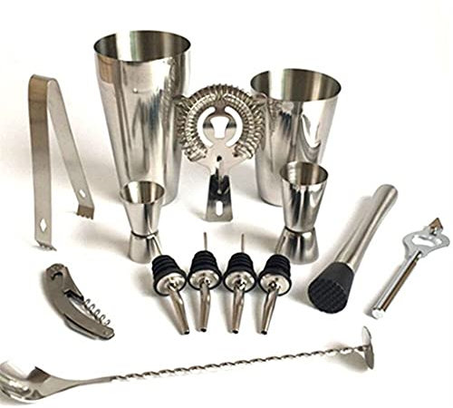 WLCNYL Kit de coctelera de Acero Inoxidable de 750 ml y 600 ml, Juego de Herramientas para coctelera, Cuchara, Pinza para Hielo y Estante para vinos (600/750 ml)