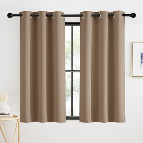 KGORGE Scheibengardinen Küche Modern Verdunklungsvorhänge Kurz | Cappuccino,H120 x B90 cm,Bistrogardine 2er Set,Thermovorhang Hitzeschutz,Verdunkelung,Sonnenschutz,für Schafzimmer
