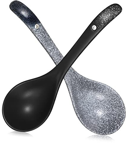 Cabilock Cucharas Grandes De Sopa De Cerámica 2 Unidades, Mango Largo, Resistentes Al Calor, Color Lapislázuli y Blanco, Para Cocina y Restaurante, Utensilios Para Servir Sopa y Arroz