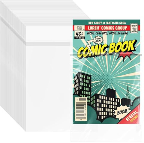 VOKOY Paquete de 100 bolsas resellables para cómics de tamaño actual, fundas transparentes autosellantes de almacenamiento para almacenamiento regular de revistas de cómics, 7.2 x 10.6 pulgadas