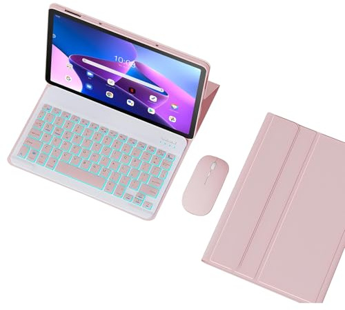 Tangentbordsfodral för Lenovo Tab M10 3rd Gen 10,1 TB328FU, löstagbart bakgrundsbelyst trådlöst tangentbord med magnetiskt skyddshölje, laddningsbar mus,Pink