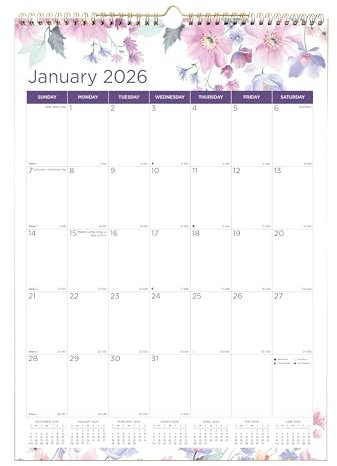 Blueline® 2026 Colorful Monthly Wall Calendar, 12 Months, January to December, Gold Twin-Wire Binding, 12 x 17, Passion (C173126-26)