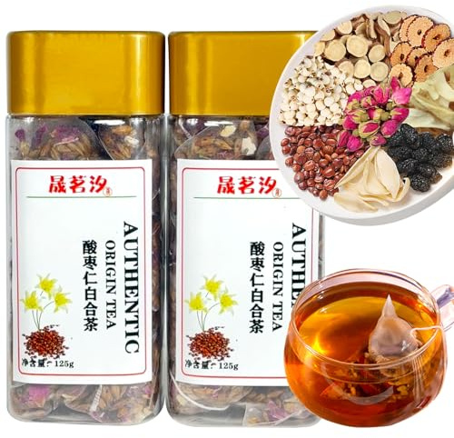 Sour Jujube Kernel Lily Poria Cocos Tea Bags Good Night Sleep Tea Combination of Lily, Rose, Mulberry, Licorice,Lotus seed, Polygonatum and Jujube Chinese Herbal Tea 酸枣仁 酸枣仁茶 酸枣仁茯苓百合茶 助眠安神 250g/8.82oz 32bags