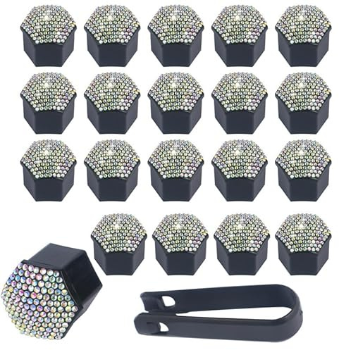 PTNKUIIY 21mm Auto Mutternabdeckungen Radmutterkappen -20 Stück Bling Diamant Sechskant-Reifen Muttern-abdeckungen Radmutter Kappe Mit Entfernung Werkzeug Radschraubenkappen Rad Mutter Cap -Bunt