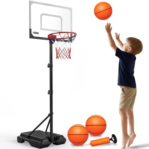 Basketball Hoop, Basketballständer höhenverstellbarer Basketballkorb mit Ständer für Kinder Jugendliche, Outdoor Indoor Korb für den Garten Pool, Komplett-Set mit Ball & Pumpe