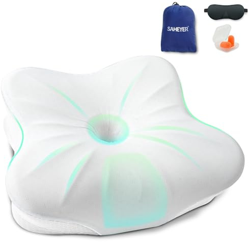 SAHEYER Reisekissen Memory Foam, Ergonomisches Camping Kissen, Orthopädisches Nackenkissen Kopfkissen für für Camping, Zelten, Outdoor & Urlaub (Weiß)