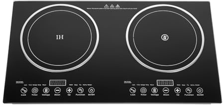 LIKARVA Double Induction Cooktop with 2 Burners, 110V Countertop/Built-in Electric Stove With 8 Power Levels, Timer & Preset Functions. (Fits 4.72-9.65 Pots/Pans)