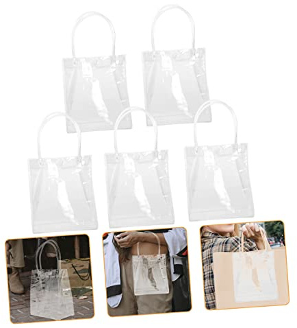 FOMIYES 5 Stück Transparente PVC Weinflaschenbeutel mit Griff Wiederverwendbare Geschenktüten für Flaschen für und Kleine Gegenstände