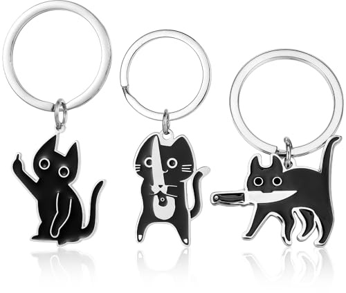 Yamobi 3stk Cute Black Cat Schlüsselanhänger – Coole Katze Anhänger, Schlüsselanhänger für Frauen und Männer, Halloween und Weihnachten Geschenkideen