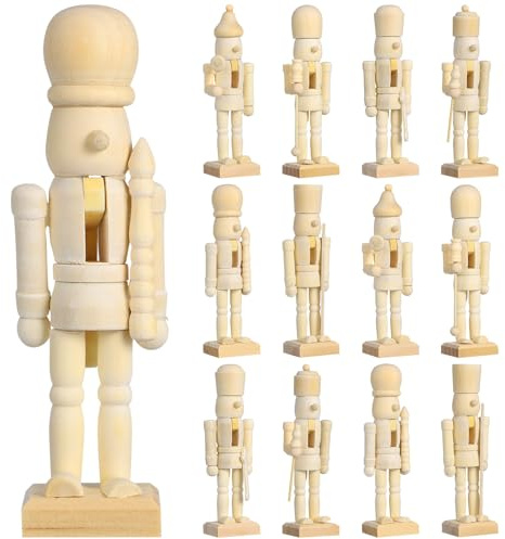 iplusmile Cascanueces de Madera Navideños: 12 Figuras de Cascanueces sin Terminar, Soldado de Nogal sin Pintar, Adorno para Adornos Navideños, Decoración del Hogar, Manualidades Infantiles (Estilos