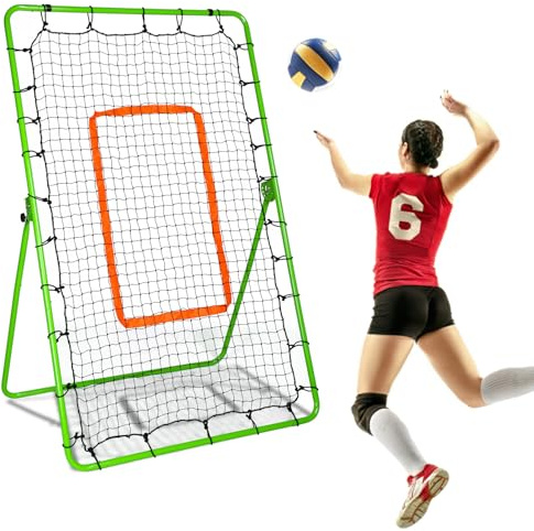 Diegimr Volleyball Rebounder Netz, 180x110cm Verstellbares Volleyball Übungsnetz mit L-Förmiger Halterung und U-Förmigen Pfählen Schlagtrainingsgerät für Lacrosse Baseball Fußball (Grün)