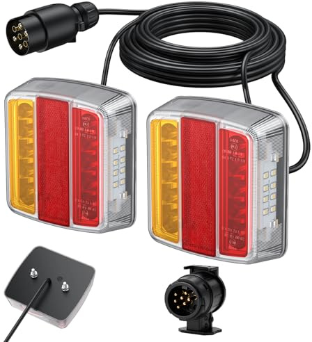 AUTOUTLET Feux Arrière Remorque Feux de Remorque Connecteur 13 à 7 Broches Montage à Vis Câble de 7,5m 7 Broches 18 LEDs Super Claires avec E Mark E11 pour La Circulation Routière pour Camping-Car Cam