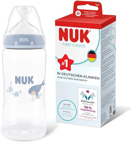 NUK First Choice Biberon | 3+ mois | 300 ml | Biberon anti-colique | PP | Indicateur de contrôle de la température | Baleine | Lot de 1