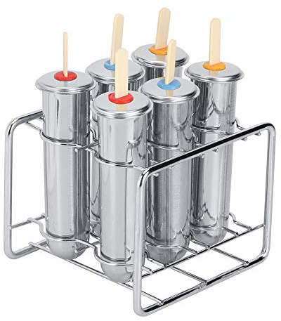 6pcs Moule pop en acier inoxydable, 14x12.5x13,5 cm / 5.5x4.9x5,3 pouces Round Casse ronde Casse Moule de crème glacée Moule de crème glacée rapide Fast Freezing avec support pour