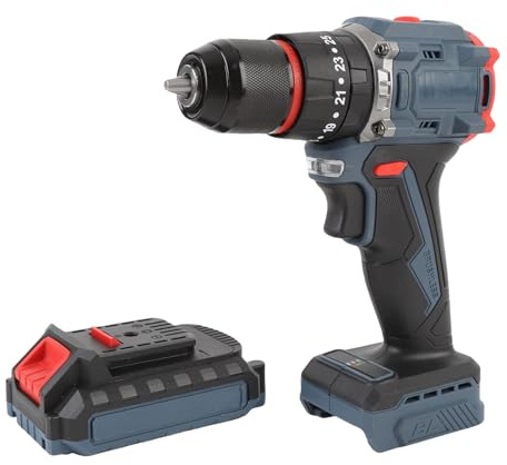 Fafeicy Kit de Perforación Inalámbrica 25 Torsiones Ajustables Motor sin Cepillo de 1500 Rpm con Luz LED y Kit de Alimentación de Pantalla de Batería para Reparación del Hogar (Enchufe de la UE)