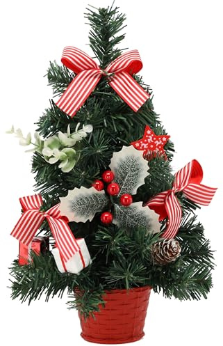 Albero di Natale artificiale, con agrifoglio in vaso DECORATO, rosso, PICCOLO (40 cm)