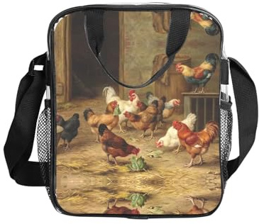 ESNAIUVCD Borsa per la spesa in PVC trasparente con stampa di galline e galline arrosto, unisex, impermeabile, con manici per il pranzo