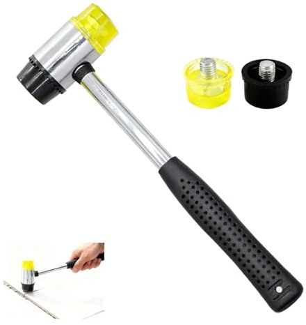 25 mm Maillet en Caoutchouc avec 2 Têtes de Rechange, Petit Marteau en Nylon avec Poignée Antidérapante en Caoutchouc pour Bricolage, Artisanat du Cuir et Bijoux ﻿