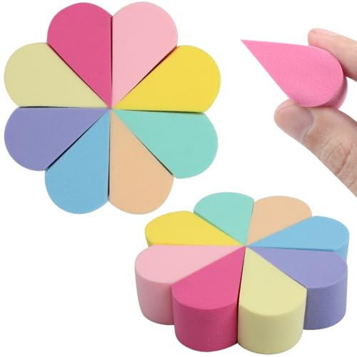 XYGK Soft Makeup Sponges, 16 Pcs Reusable Face Paint Sponges, Colorful | Petal Shape Powder Puffs, Wet and Dry Dual-Use Beauty Blenders for Liquid Foundation, Cream, Blush, Loose Powder, Concealer