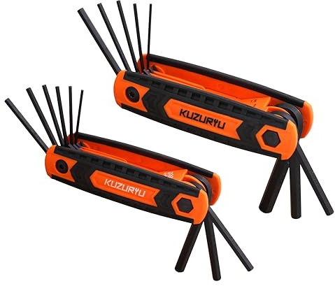 kuzuryu 17pcs Folding Allen Wrench Set, 2-Pack SAE & Metric Allen Key Set, Heat-Treated Chrome-Vanadium Steel - Portable Hex Tool for Bikes and Home Repair