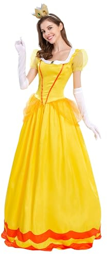 New front Vestido Largo Mujer Adulto Princesa Bella Disfraz Mangas cortas y Accesorios La Bella y la Bestia Fantasía Carnaval Halloween Navidad Cosplay Mágico,Amarillo,S