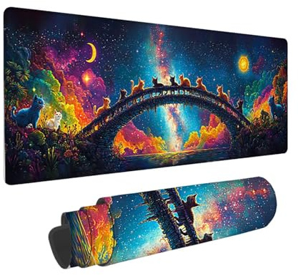 Tapis de Souris de Jeu, 800 x 300 mm XXL Tapis Souris Gaming Grand, Antidérapant Étanche, iExtended Long Clavier Mouse Pad XXL, Accessoire Bureau, pour Gamer, Ordinateur, PC (Ciel étoilé Chats) i-835
