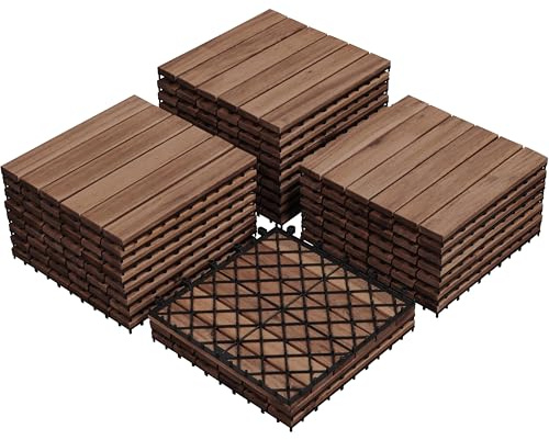 Yaheetech 1 Pack Acacia Wood Decking Tiles, 31 x 31cm, Total 27pcs, Brown | Durable & Natural Material | Wood Plastic Interlocking Tiles| Non-slip Surface | For Patio, Balcony, Garden