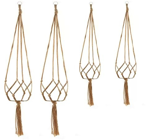 Henyall 4 Pack Macrame Plant Hanger, Jute Rope Hanging Planters Baskets for Indoor Outdoor, Handmade Wall Hanging Flower Pot Holder for Home Garden Decor (90cm×2, 105cm×2)