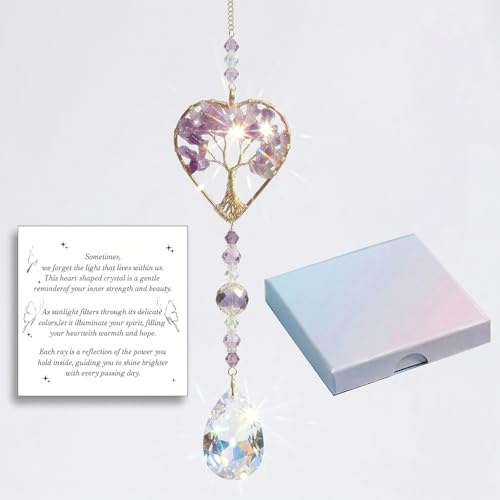 AIKOBAA Crystal Sun Catchers for Windows Amethyst Tree of Life New Beginnings Gifts for Women Friendship Gifts for Women Car Hanging Accessory