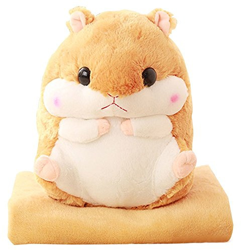 YunNasi Cuddly Plush Stuffed Hamster Pillow with Comfortable Blanket of 100cm x 170cm, Light Brown
