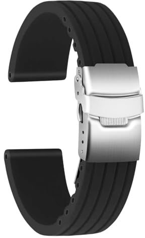ULLCHRO Gummi Uhrenarmband Ersatzarmband Ersatz Kautschuk Armbanduhr Wasserfest Stripe Pattern - 16mm, 18mm, 20mm, 22mm, 24mm Uhrenband mit Edelstahl Faltschließe