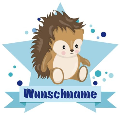 Samunshi® Igel Wandtattoo Türschild mit Name personalisierbar Kinderzimmer Türaufkleber Baby Wandaufkleber - 50x43cm mehrfarbig
