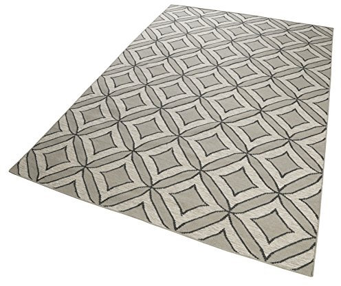 Esprit Home I Handweb Kurzflor Teppich/Läufer aus Wolle für Wohnzimmer, Flur, Schlafzimmer I Kian Kelim ESP-6023-04 | Silber Grau | (160 x 230 cm)