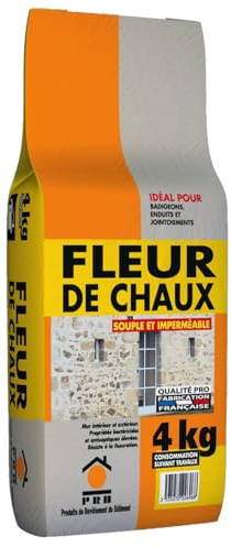 Fleur de Chaux 4kg - Chaux Naturelle pour Enduits, Peintures Minérales et Travaux de Maçonnerie - Finition Lisse, Blanche et Respirante - Intérieur et Extérieur, Haute Qualité