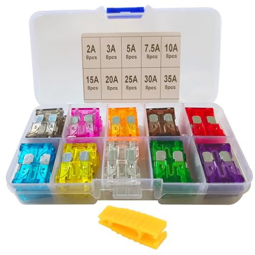 FULARR 80Pcs Professionale Auto Camion Barca Fusibile, Standard Lama Fusibili Assortimento Kit, con Fusibili Estrattore & Archiviazione Scatola –– 2A 3A 5A 7.5A 10A 15A 20A 25A 30A 35A