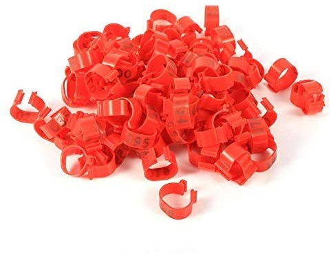 6 Farben 100 Teile/Beutel 16 MM 001-100 Nummerierte Kunststoff Geflügel Hühner Enten Gans Fuß Bande Ringe Clip Geflügel Identifikation Bande(rot)