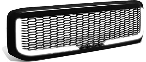 Auto Dynasty Front Grille Grill with LED Daytime Running Lights Compatible with 1999-2004 Ford F250-550 Super Duty, Badgeless Diamond Mesh Style Front Bumper Grille, Glossy Black
