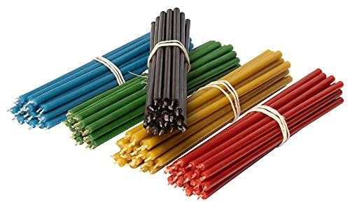 100 Stk. farbige Bienenwachskerzen Kollektion №140: Dünne bunte Stabkerzen, Ritual- und Haushaltskerzen, Tischkerzen Tropfkerzen aus reinem Bienenwachs für Rituale 15 cm