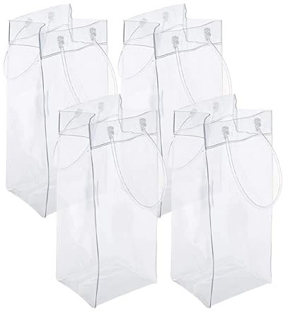 Lot de 2 Sac de Vin de Glace Transparent Pliable Pochette Glacière à Vin avec poignée de transport pour Champagne Bière Froide Vin Blanc Boissons Réfrigérées (4pcs)