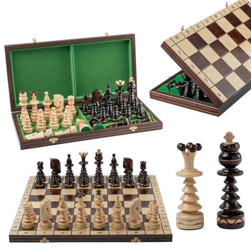 Master of Chess Schackbräde i trä GENTLEMAN 50 cm - Handgjort stort vikbart schackset för barn och vuxna - Solid konstruktion