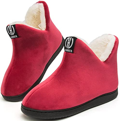 GURGER Pantuflas de Casa Mujer Botas Altas Zapatillas de Casa Hombre Invierno Estar Calentitas Botines Rojo 42 43