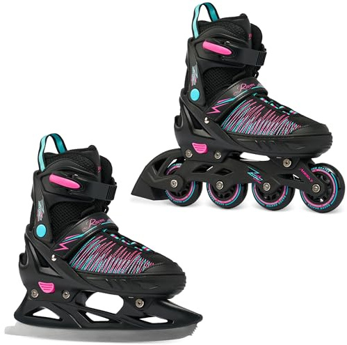 RAVEN 2in1 Pattini da ghiaccio Pattini in linea Inline Skates per bambini, adulti, ragazze e donne regolabili (Allure, 31-35 (20,5cm-23cm))