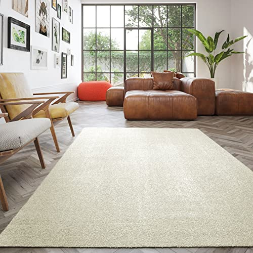 BALTA Waschbarer Teppich auch für die Waschmaschine, Einfarbiger Teppich für Wohnzimmer - Schlafzimmer, Fußbodenheizung geeignet, Recycelbar, Pflegeleicht, 100% Polypropylen, 160x230 cm, Creme