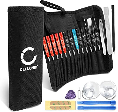 CELLONIC Schraubendreher Set für Akkuwechsel u Displaytausch an Handy Smartphone Tablet Laptop GPS - Schraubenzieher Torx Y Type Pentalob Kreuz Schlitz Schrauber, Feinwerkzeug - 23 Teile