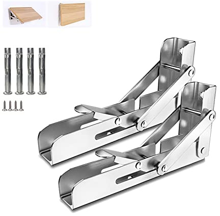 2 Stück Klappkonsole Schwerlast,Edelstahl Klappkonsole Tisch Klappregalhalterungen,Klappträger Regalträger Platzsparende DIY Halterung,Tragkraft 150kg,für Küche Garage (401mm/16in)