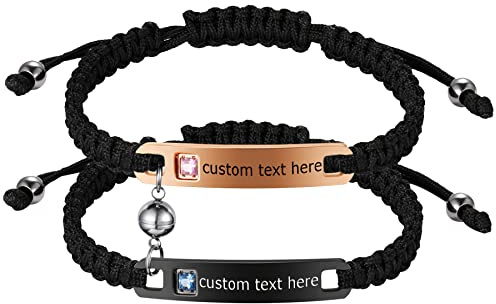 JewelryWe Schmuck Pärchen Armband Lederarmband mit Her King His Queen Magnet Kugel Poliert Edelstahl Zirkonia Leder geflochten Partnerarmband Freundschaftsarmband Paar Armreifen, Schwarz Rosegold