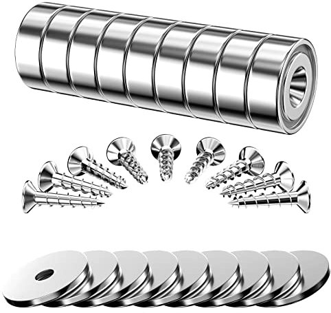 Gvolatee 9 Pezzi Magneti Neodimio Potentissimi 12 KG Forza 20 X 7 mm, Magnete Super Potente con Foro e Base in Acciaio, Multiuso Calamite per Frigo, Lavagne, Mappe, Decorazioni, con Viti Di Montaggio